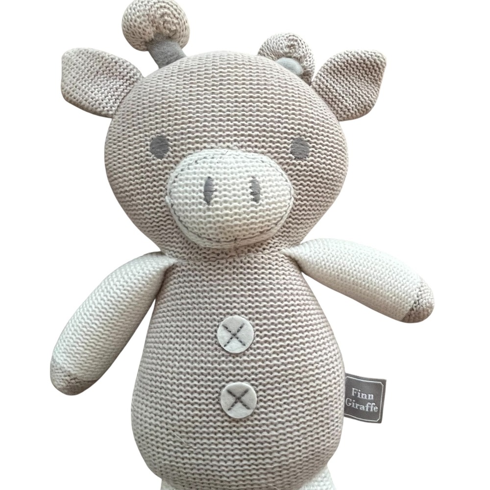 Living Textiles Finn Giraffe Knit Plush Rattle Toy Oatmeal Cream Neutral Nursery - Picture 3 of 4